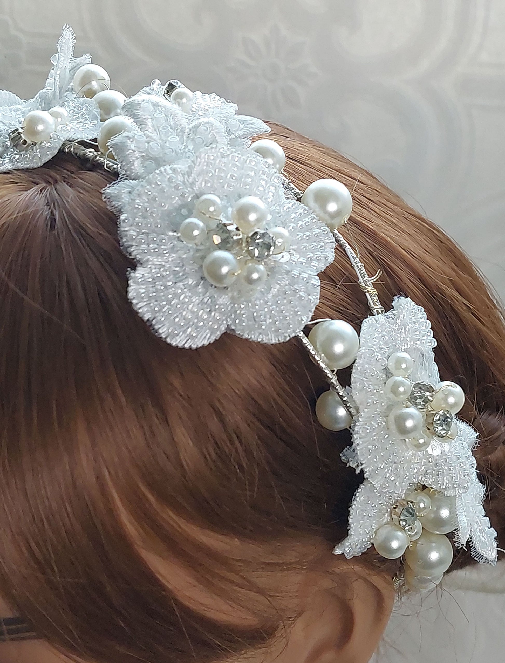 White Flower Pearl Headband