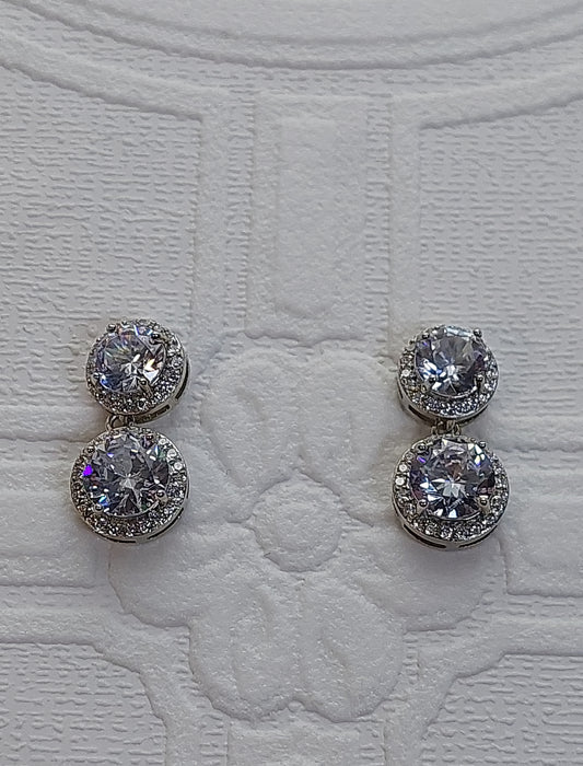 Double Round Crystal Drop Earrings