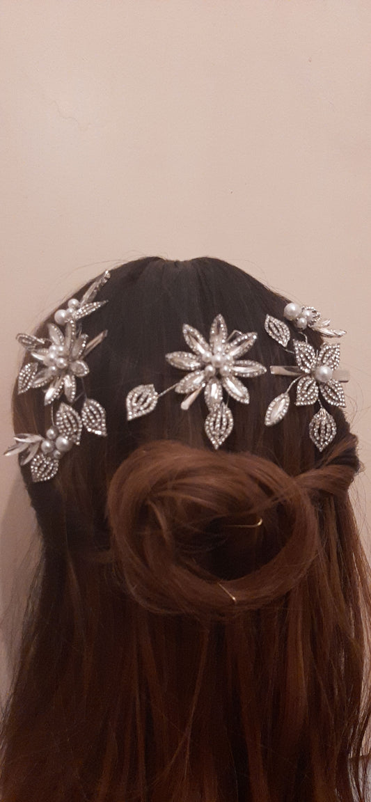 Rhinestone and Pearl Hair Slides Set of 3