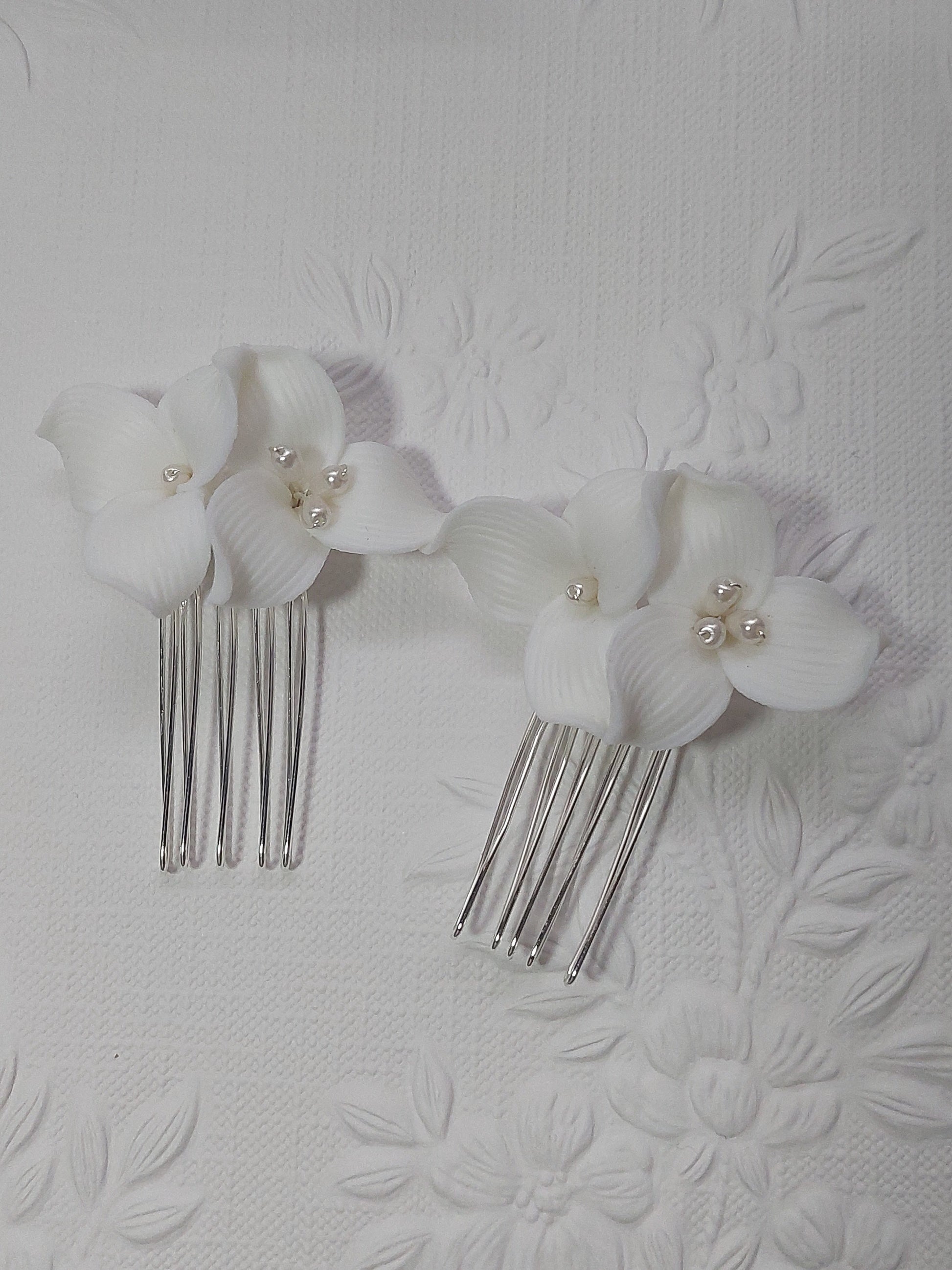 Clay Flower Haircomb x 2