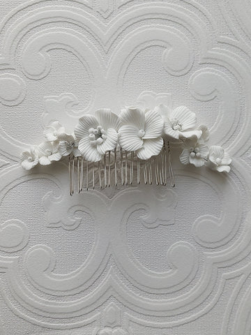 Clay Flower Silver Hair Comb