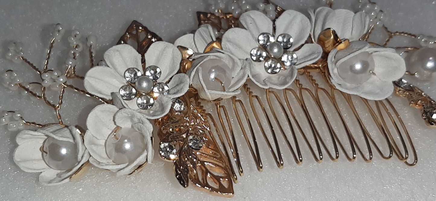 Gold and Ivory Flower Haircomb