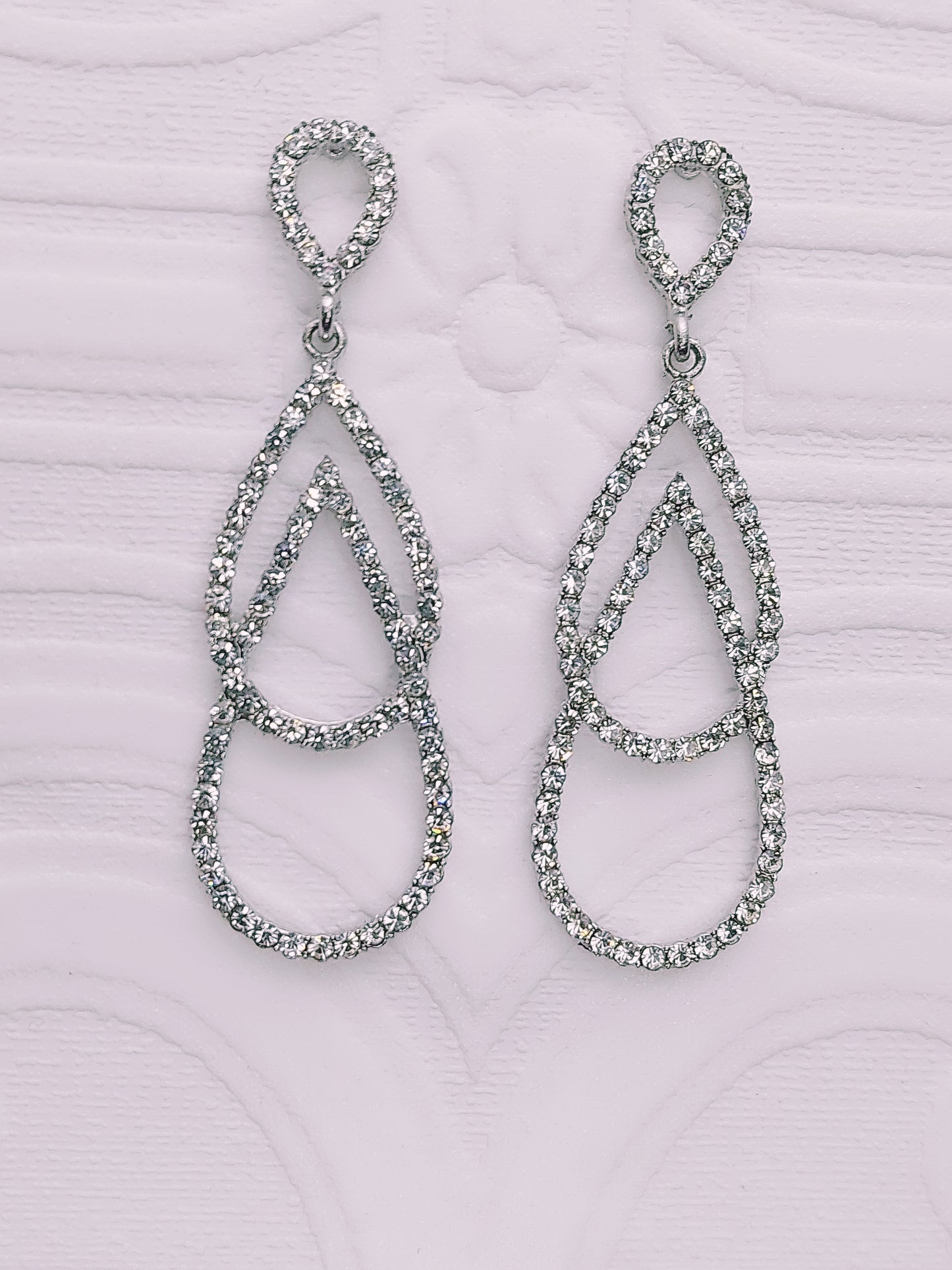 Long Silver Triple Teardrop Earrings