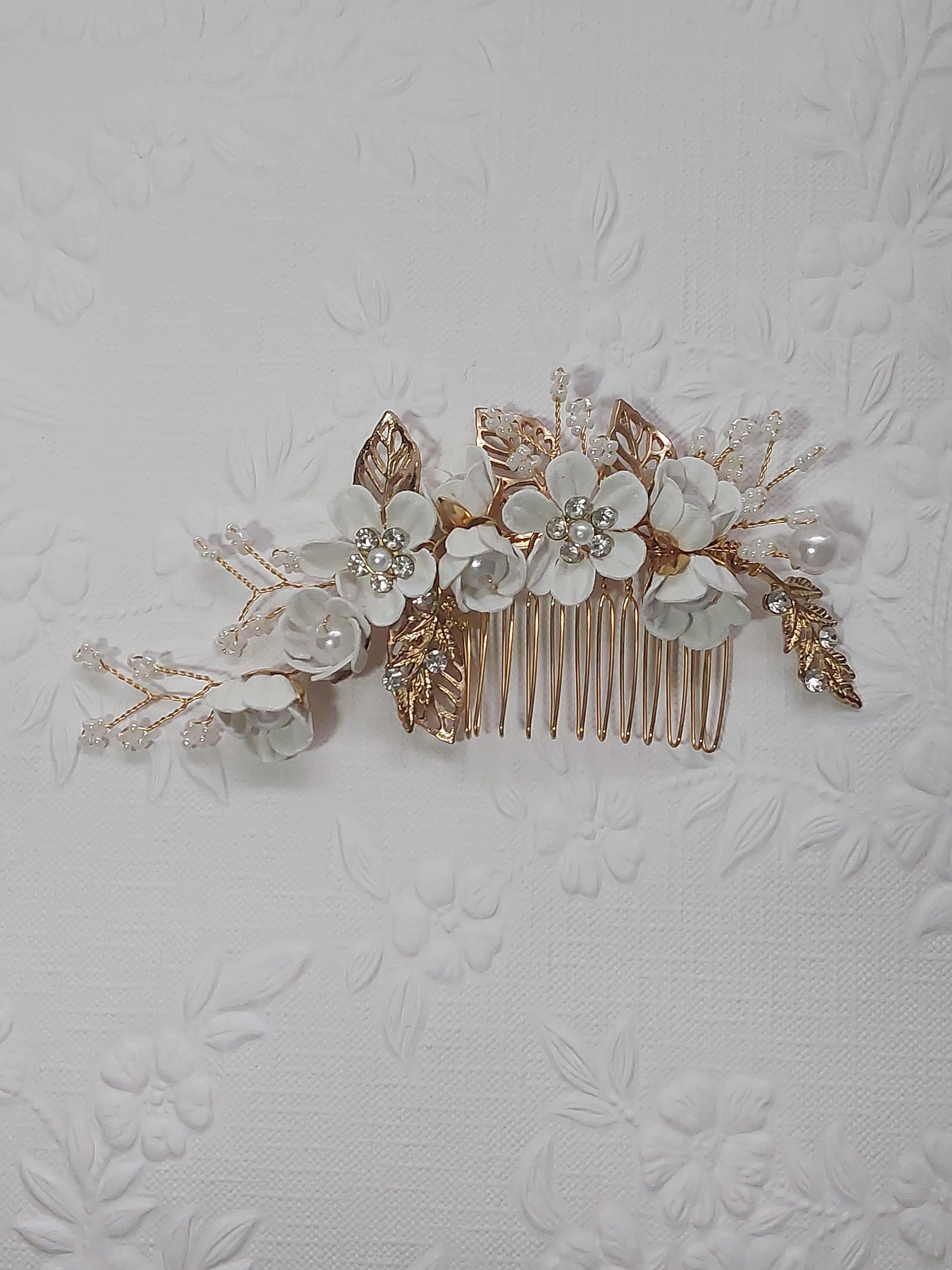Gold and Ivory Flower Haircomb