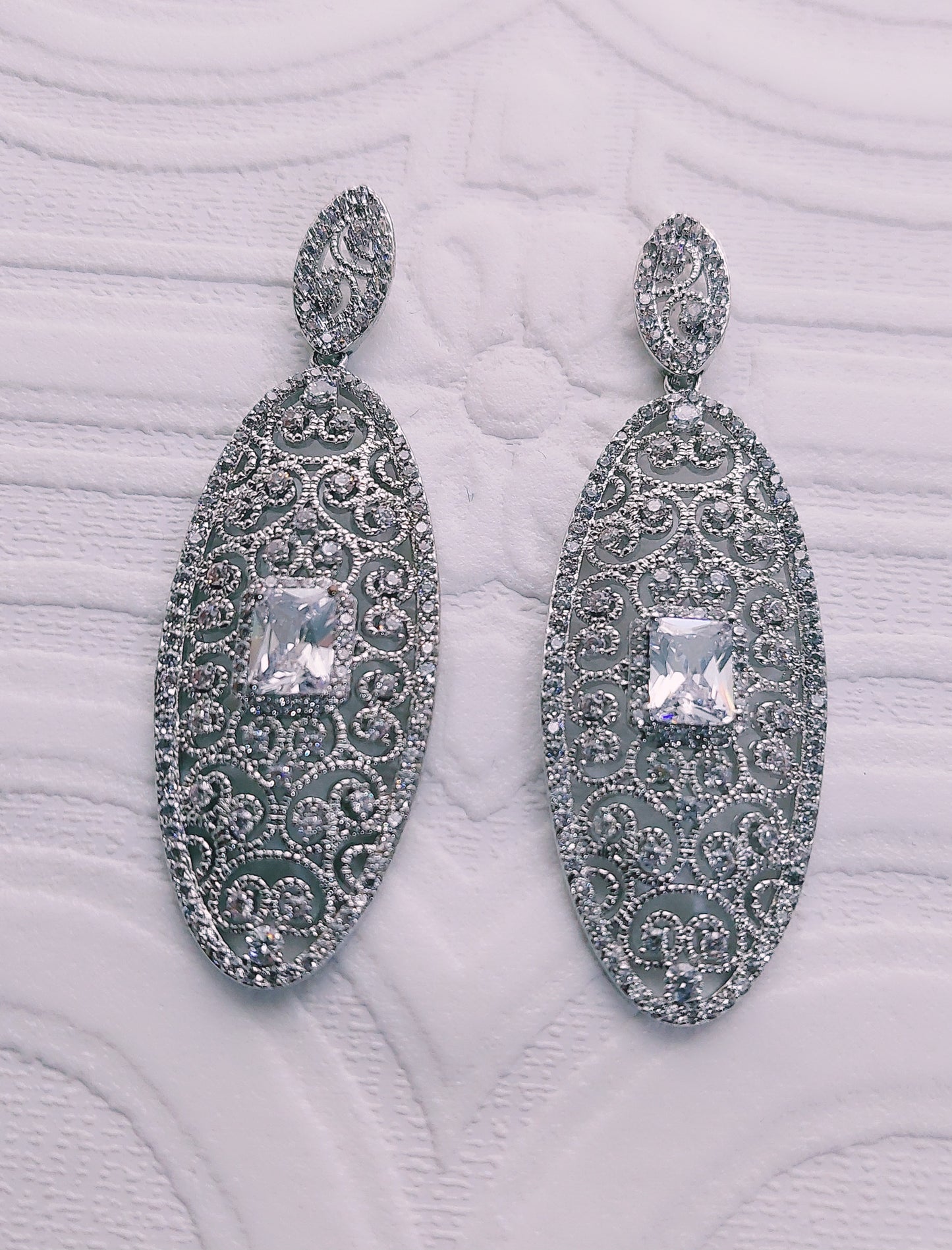 Large Ornate Crystal Earrings