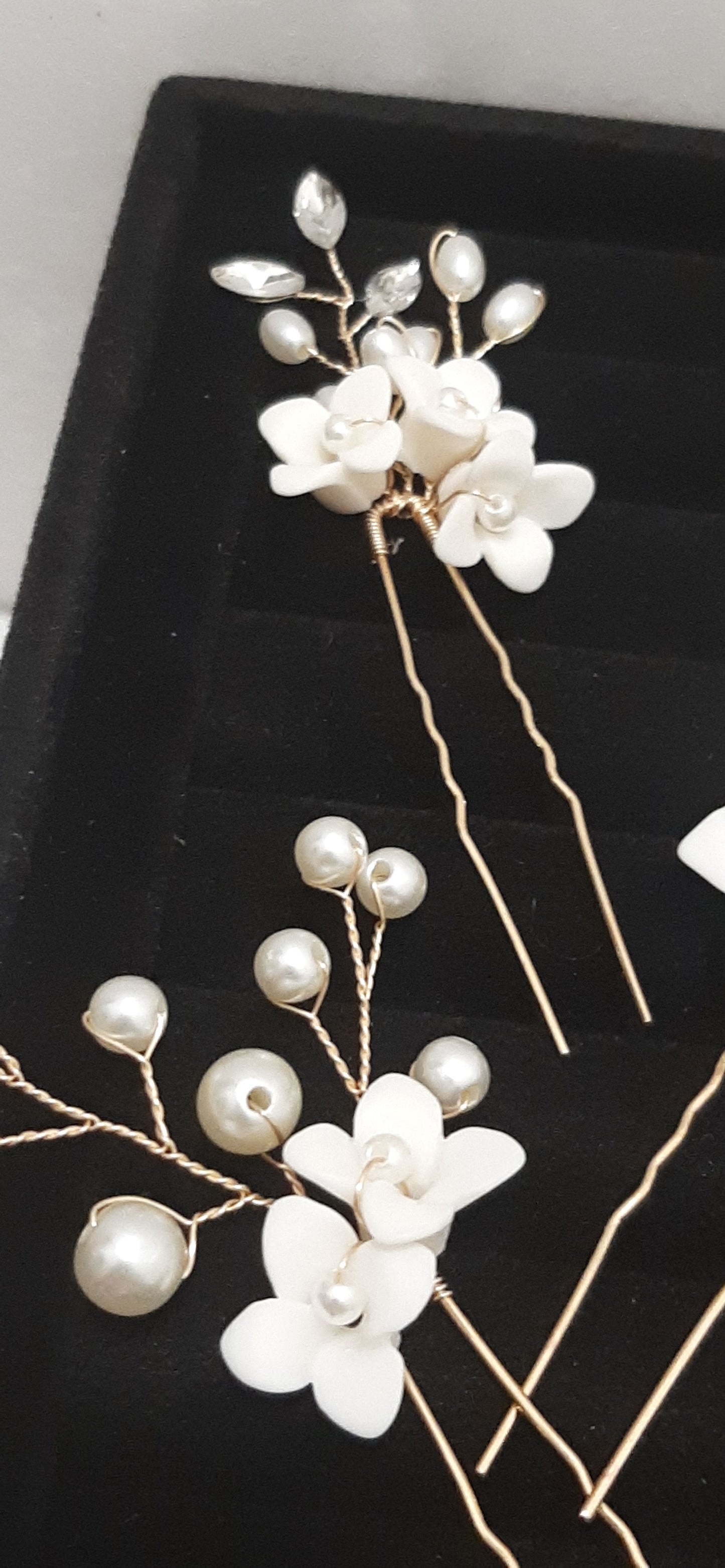 Clay Flowers Pearl Hairpins Set of 3