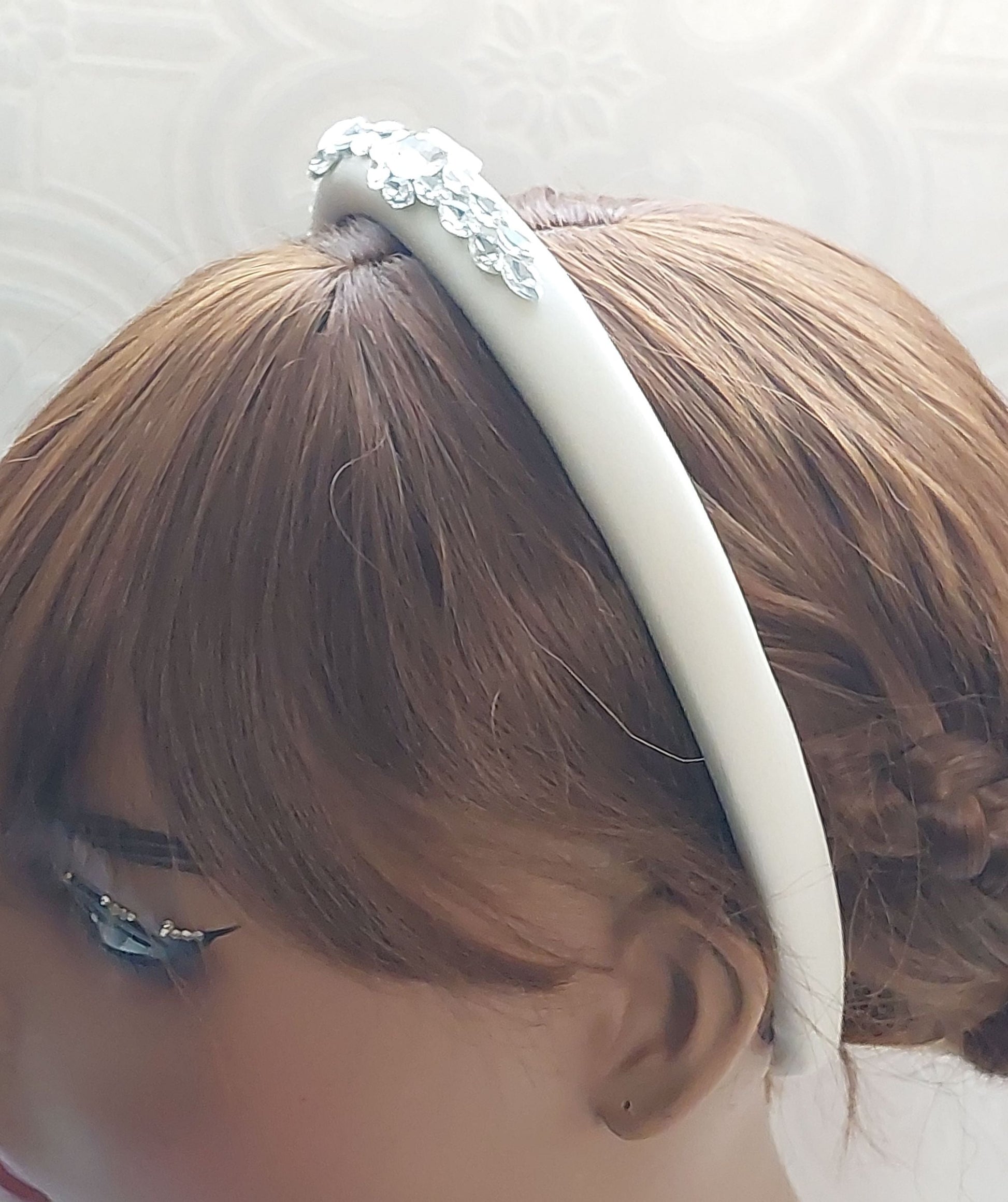 Handmade Ivory Thin Satin Rhinestone Headband