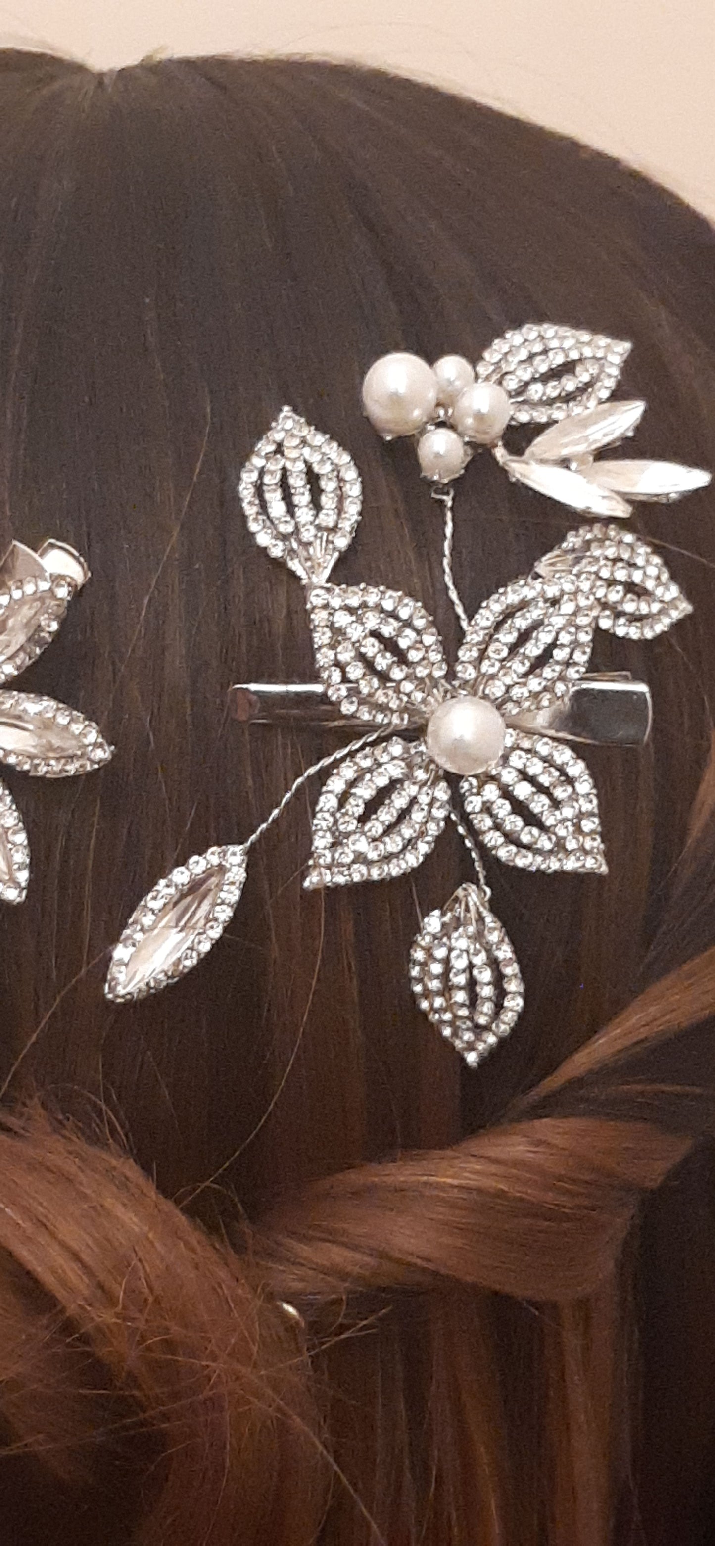 Rhinestone and Pearl Hair Slides Set of 3