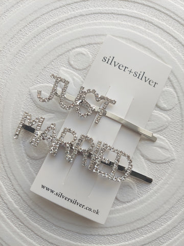 'JUST MARRIED' Rhinestone Hairslides