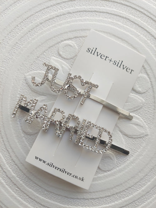 'JUST MARRIED' Rhinestone Hairslides