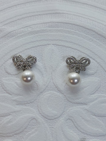 Crystal Butterfly Pearl Drop Earrings