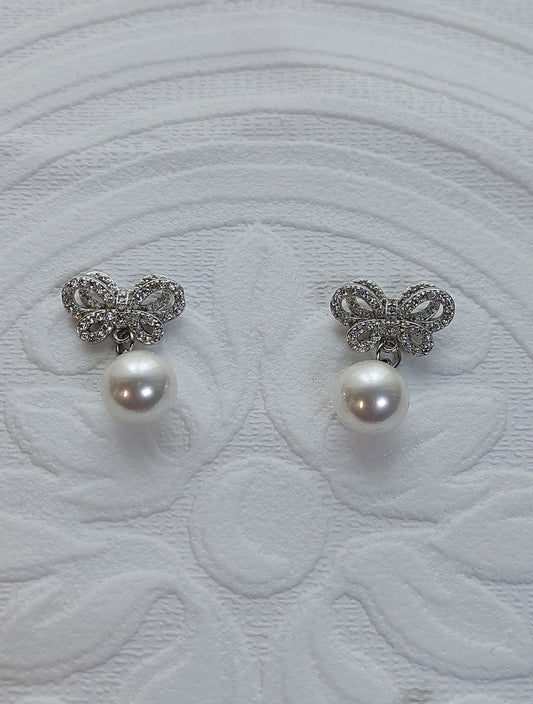 Crystal Butterfly Pearl Drop Earrings