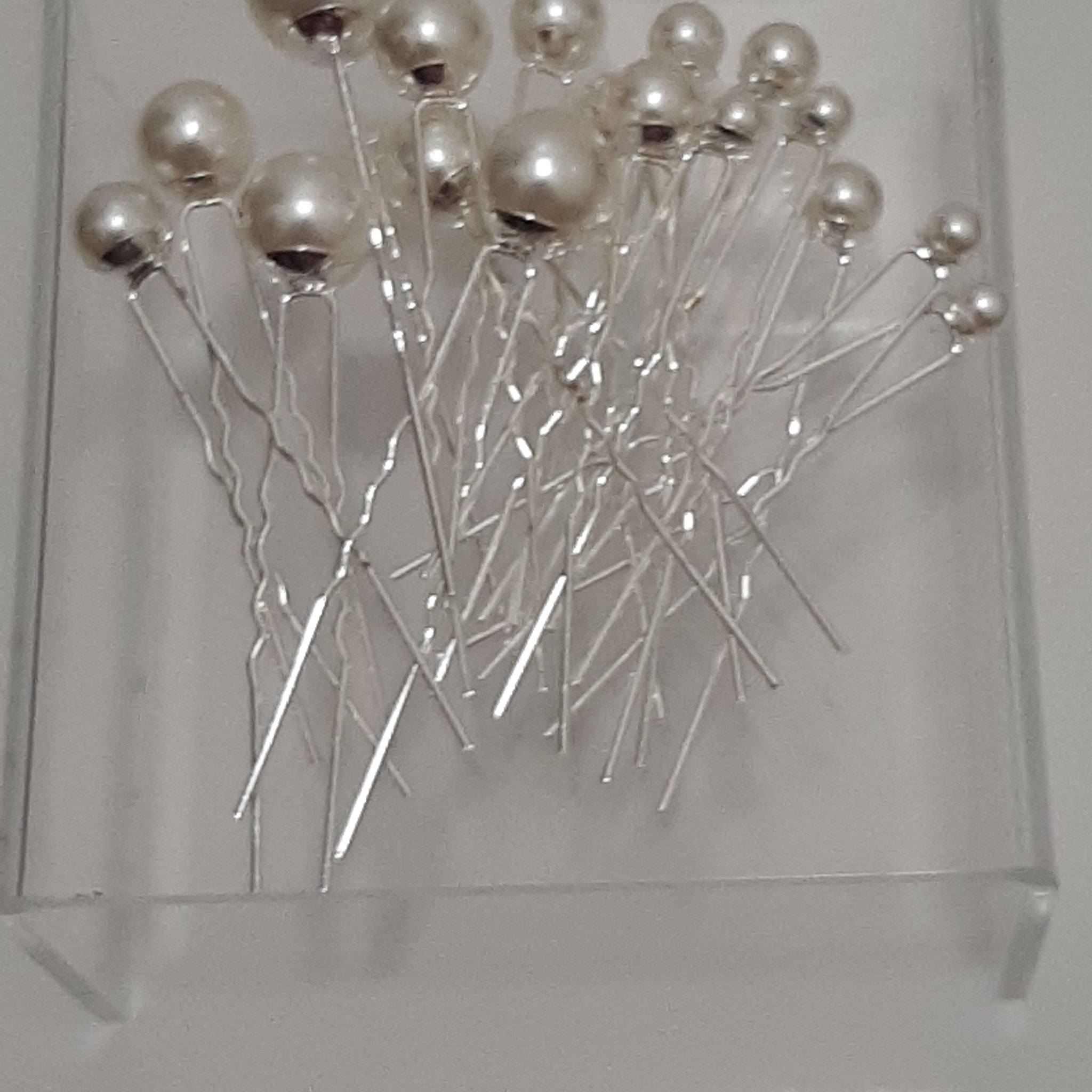 Silver Pearls Hairpins Set of 16