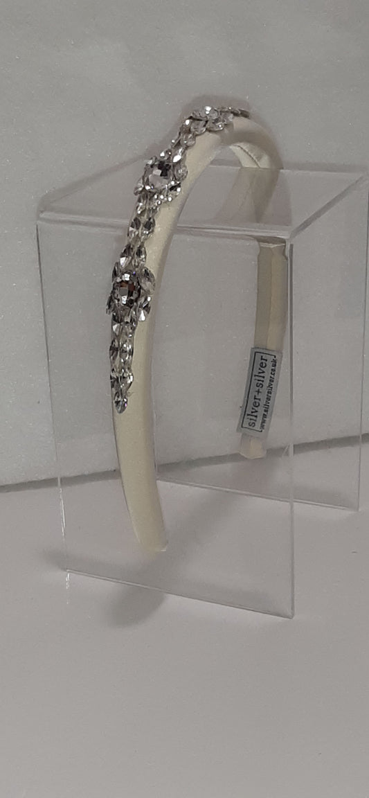 Handmade Ivory Thin Satin Rhinestone Headband