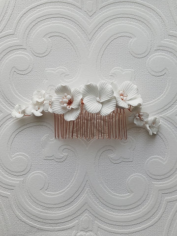 Clay Flower Rose Gold Hair Comb