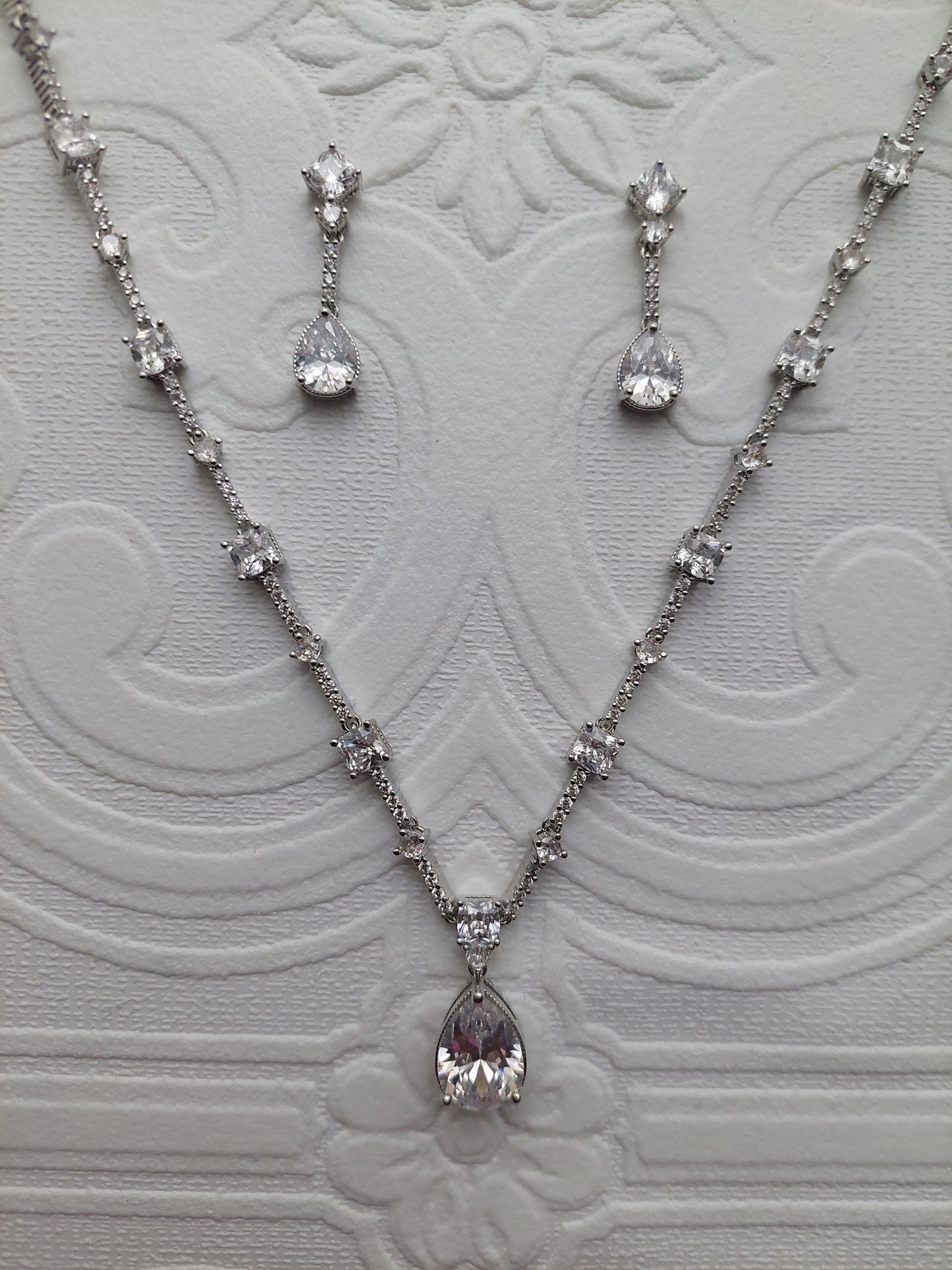 Crystal Art Deco Teardrop Necklace and Earrings Set