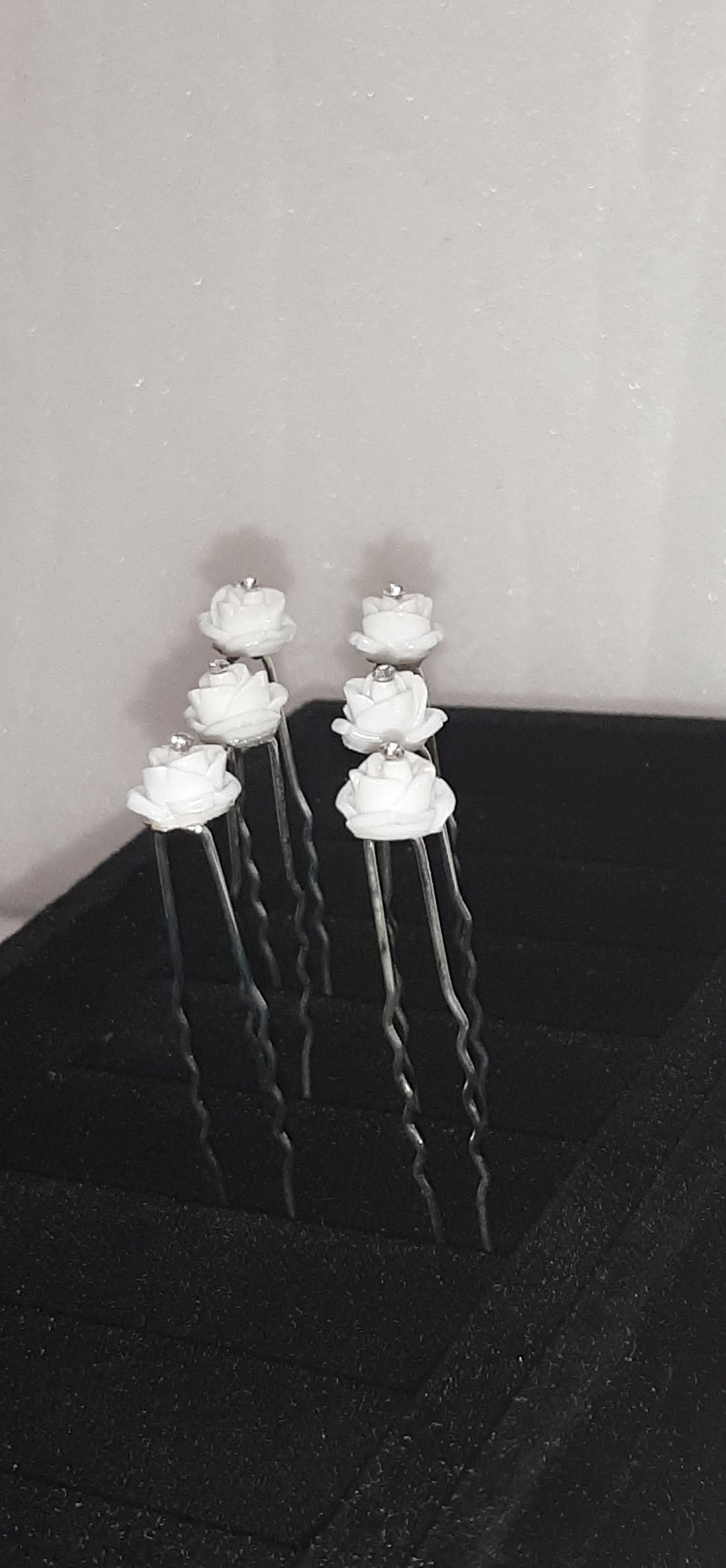 White Rose Diamanté Hair Pins Set of 6