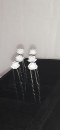 White Rose Diamanté Hair Pins Set of 6