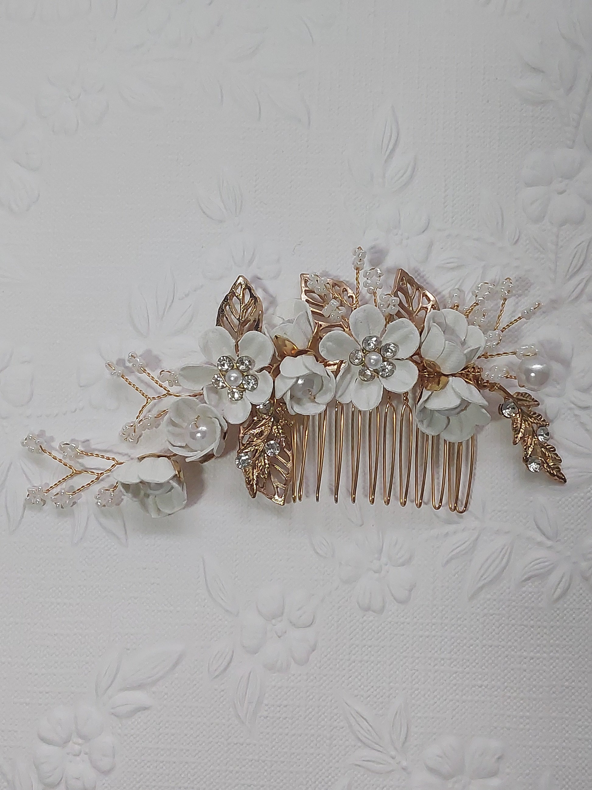 Gold and Ivory Flower Haircomb