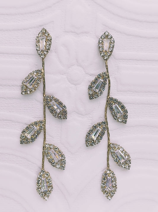 Long Gold Petal Drop Earrings