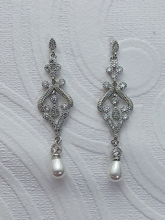 Long Pearl Drop Earrings