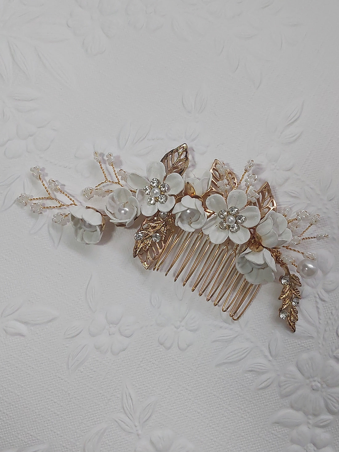 Gold and Ivory Flower Haircomb