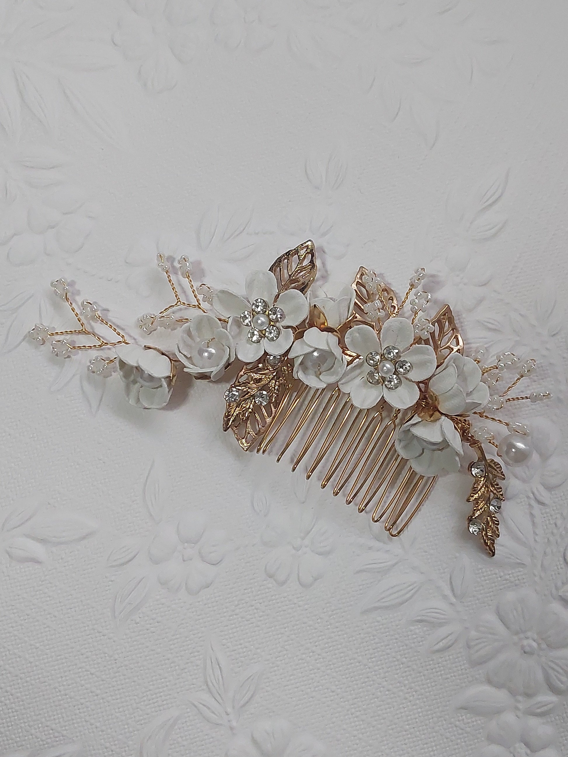 Gold and Ivory Flower Haircomb