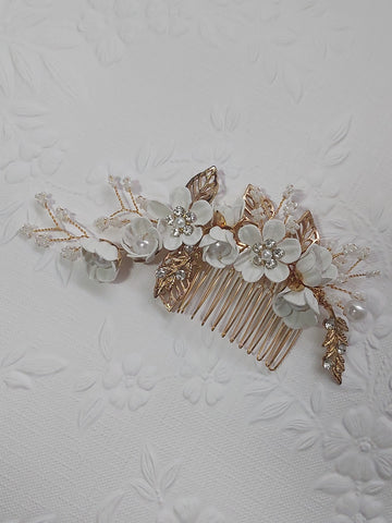 Gold and Ivory Flower Haircomb
