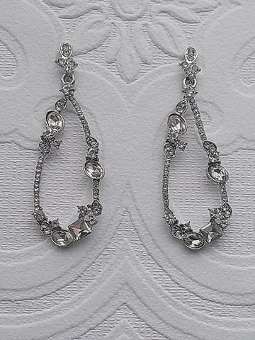 Thin Silver Hollow Drop Earrings