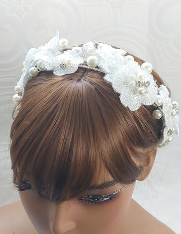 White Flower Pearl Headband