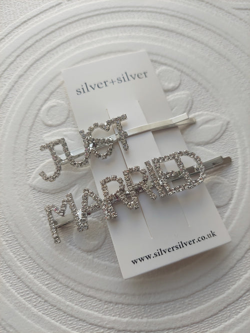 'JUST MARRIED' Rhinestone Hairslides
