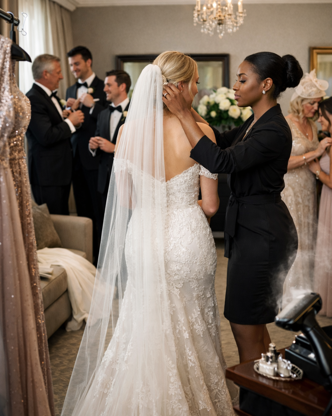 mobile bridal dresser steaming wedding dress London hotel bride preparation